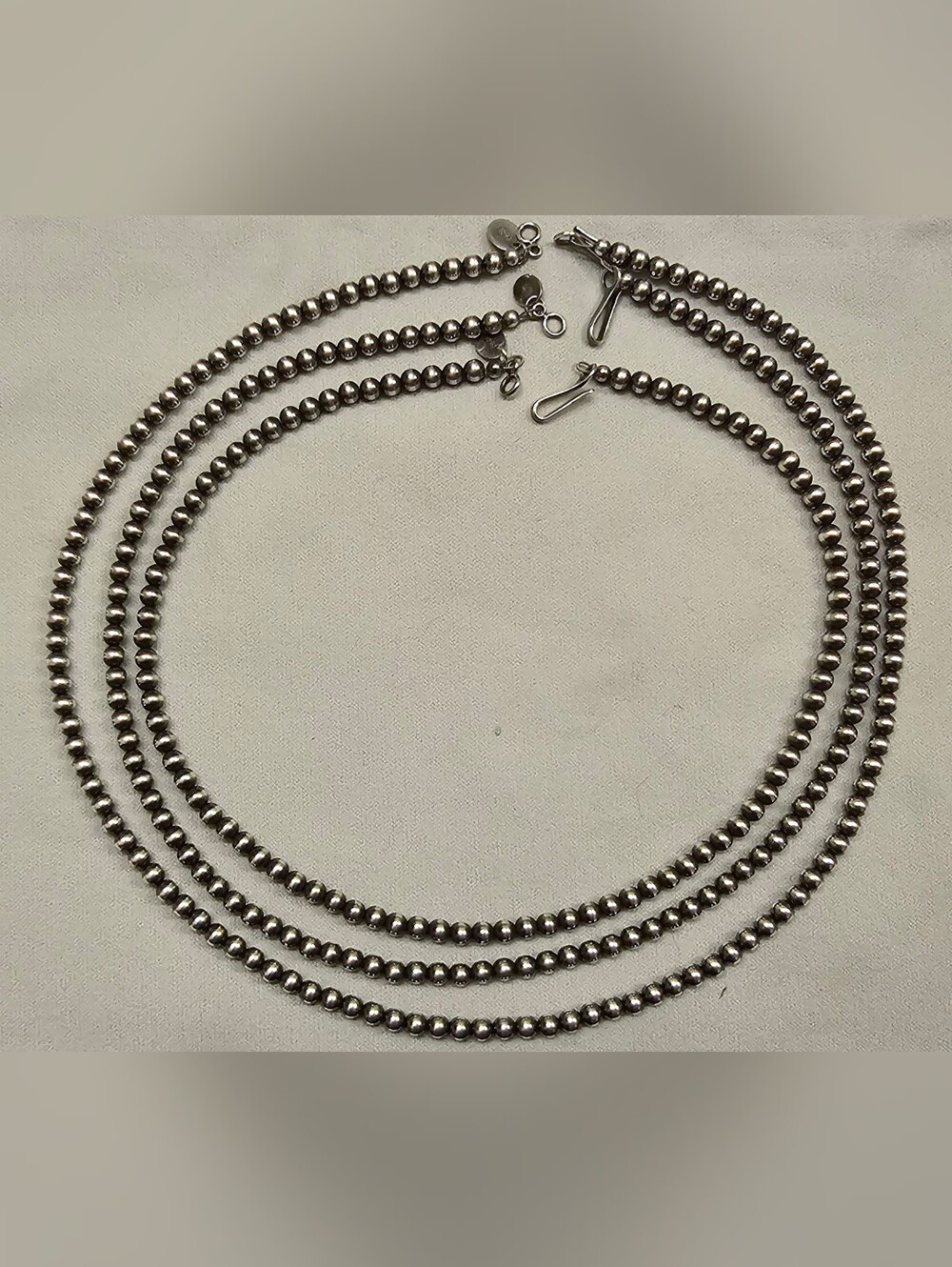 Sterling Silver Navajo pearl necklace set of 3. 4mm 14", 16" and 18".